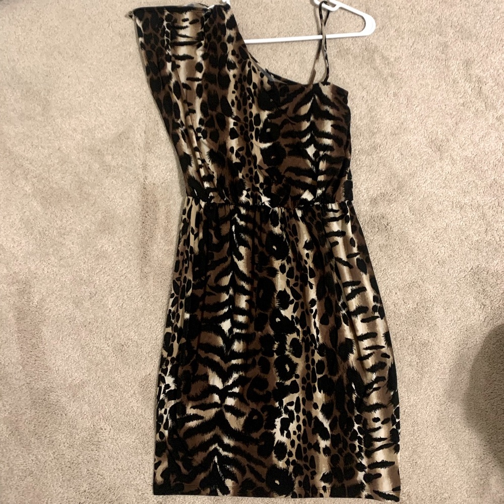 Leopard print, one shoulder midi dress, NWT